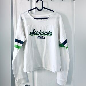 NWOT NFL Apparel Seattle Seahawks White Long Sleeve Shirt. Juniors Collection.